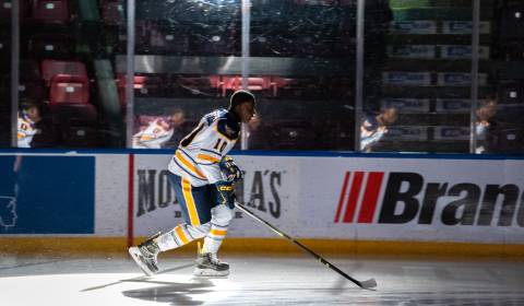 A hockey player skating on the ice